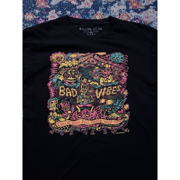 Killer Acid Prevent Bad Vibes T Shirt Black Short Sleeve Psychedelic Size Medium - Picture 2 of 5